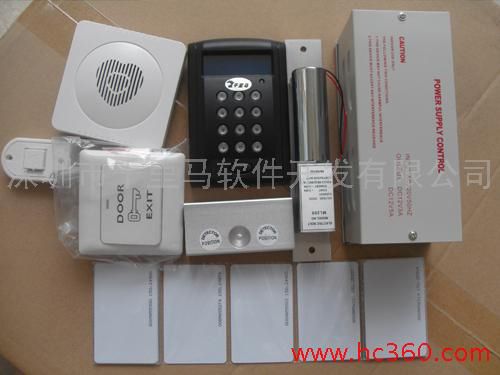 藍精靈門禁考勤機-單扇電插鎖-門禁電源-出門按鈕-有線門鈴-感應卡-通訊轉換器