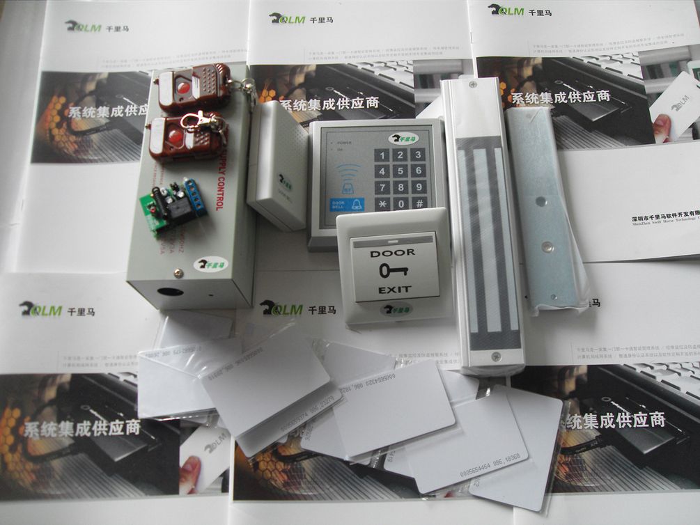 密碼門禁機-磁力鎖-電源-出門按鈕-門鈴-卡-一拖二遙控器